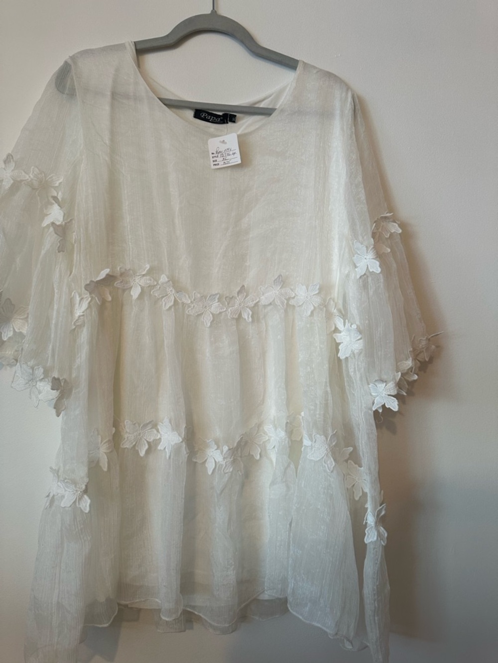 Papaya White Sheer Top with Delicate Floral Detail